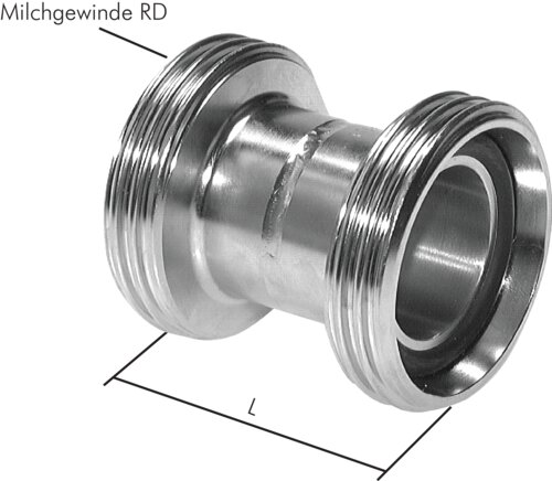 Exemplarische Darstellung: Doppelnippel mit Rundgewinde (Milchgewinde), 1.4301