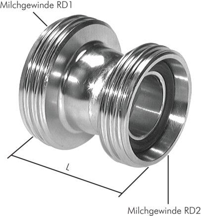 Exemplarische Darstellung: Doppelnippel reduzierend mit Rundgewinde (Milchgewinde), 1.4301