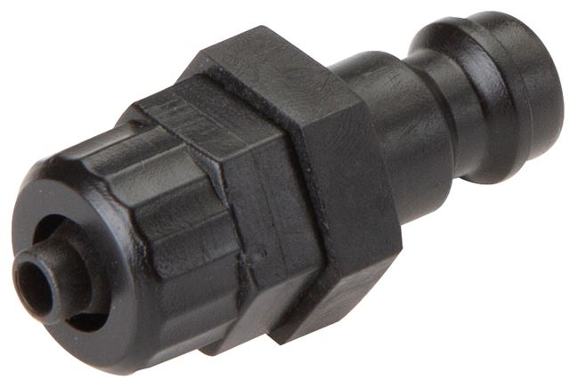 Exemplary representation: Coupling plug with hose connection & bulkhead thread, POM