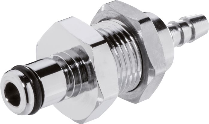 Exemplary representation: Coupling plug with grommet & bulkhead thread, chrome-plated brass