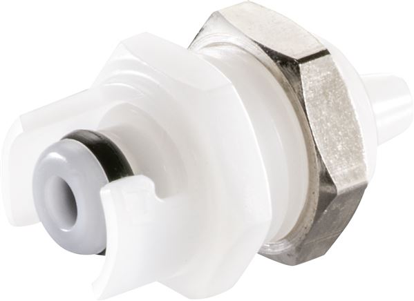 Exemplary representation: Coupling plug with grommet & bulkhead thread, POM