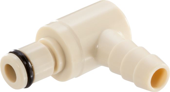 Exemplary representation: Angular coupling plug with grommet, polypropylene, beige