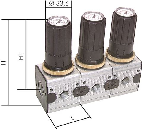 Application examples: Pressure gauge regulator with continuous pressure supply - Multifix, triple coupling