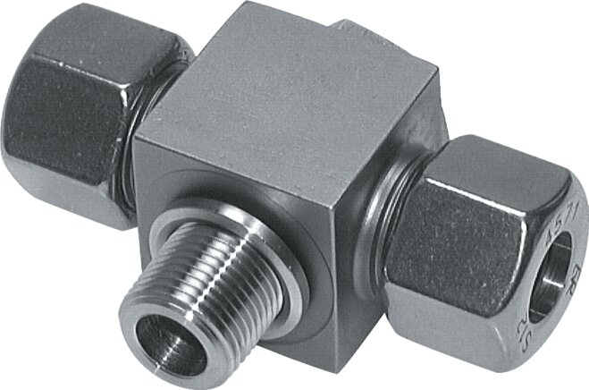 Exemplary representation: Throttle-free T-swivel fitting, G-thread, 1.4571