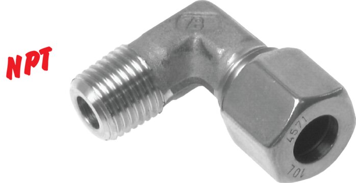 Exemplary representation: Angular screw-in fitting, NPT thread, 1.4571